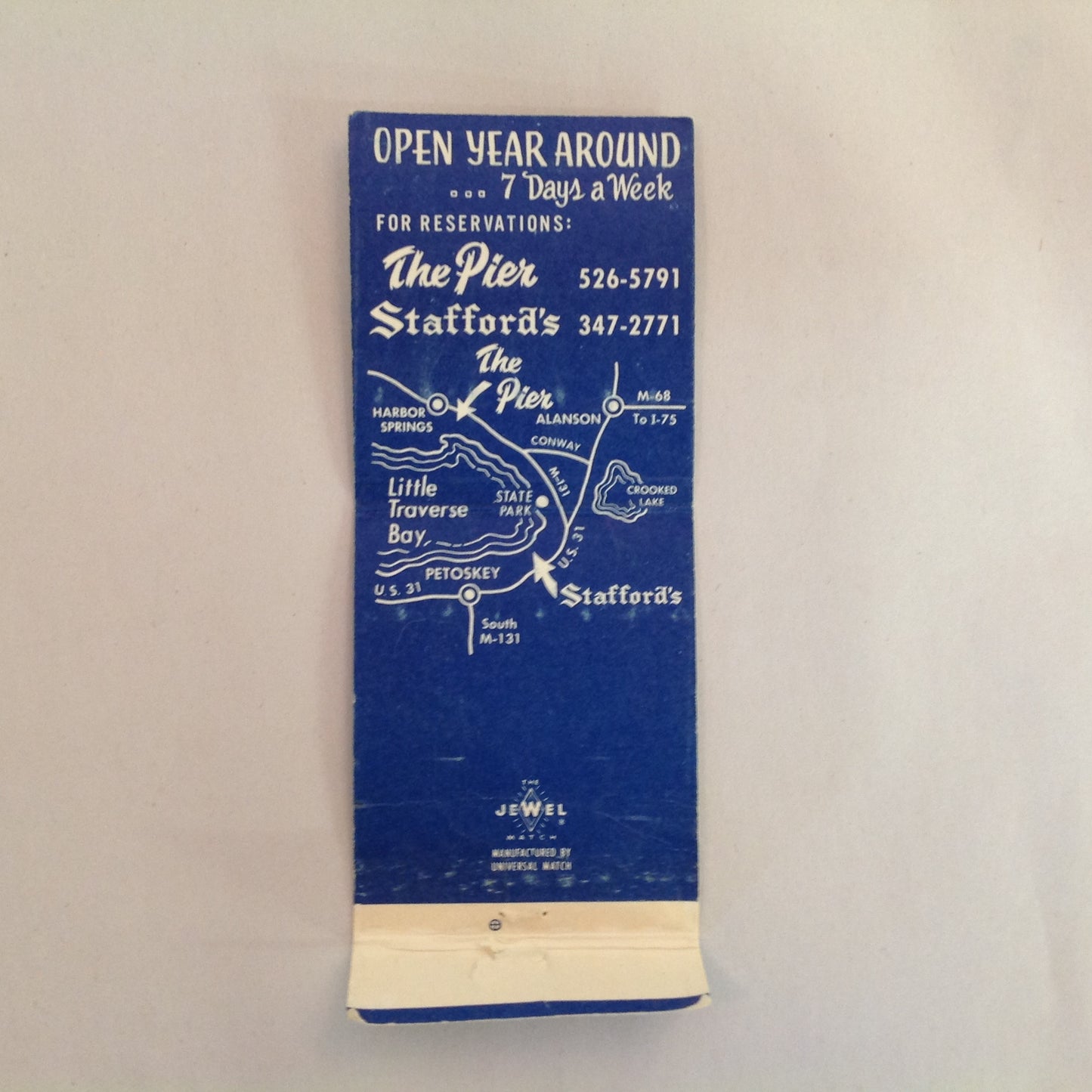 Vintage Matchbook Cover The Pier Stafford's Lodging Dining Catering Petoskey MI