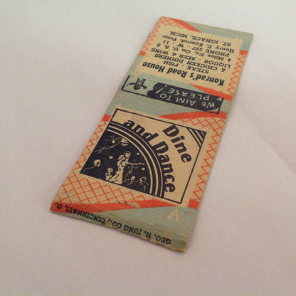Vintage Matchbook Cover Konrad's Road House Dine and Dance St Ignace Michigan