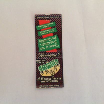 Vintage Matchbook Cover Francois Fireplace Grosse Pointe Institution Mack Avenue MI
