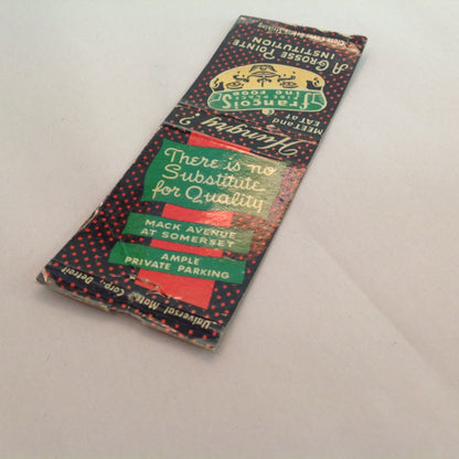 Vintage Matchbook Cover Francois Fireplace Grosse Pointe Institution Mack Avenue MI