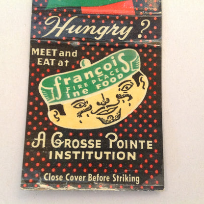 Vintage Matchbook Cover Francois Fireplace Grosse Pointe Institution Mack Avenue MI