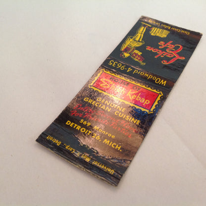 Vintage Matchbook Cover Laikon Cafe House of Shish Kebap Grecian Cuisine Detroit MI