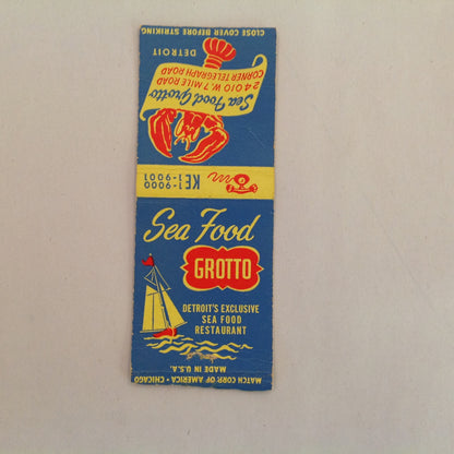 Vintage Matchbook Cover Sea Food Grotto Detroit's Exclusive Restaurant Telegraph Rd.