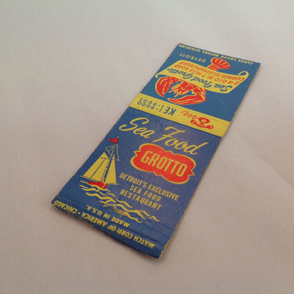 Vintage Matchbook Cover Sea Food Grotto Detroit's Exclusive Restaurant Telegraph Rd.
