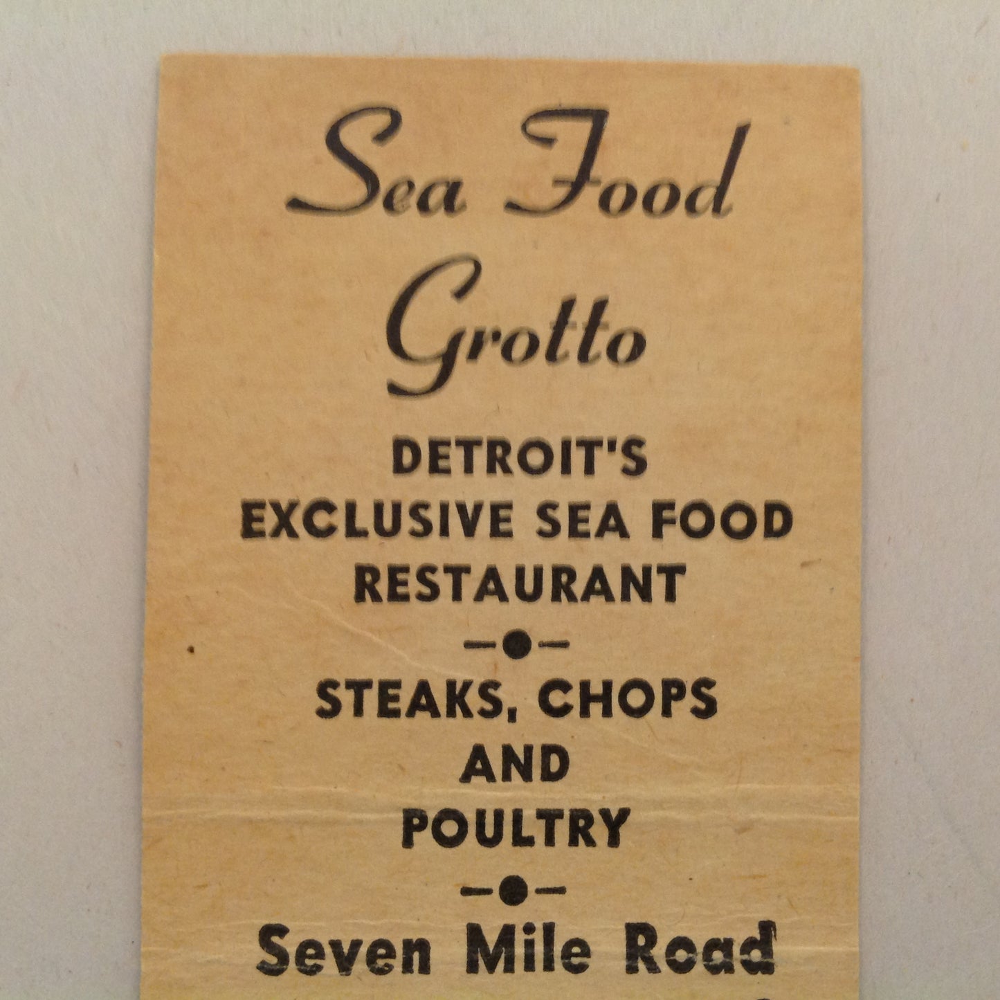 Vintage Matchbook Cover Sea Food Grotto Detroit's Exclusive Restaurant Telegraph Rd.