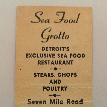 Vintage Matchbook Cover Sea Food Grotto Detroit's Exclusive Restaurant Telegraph Rd.