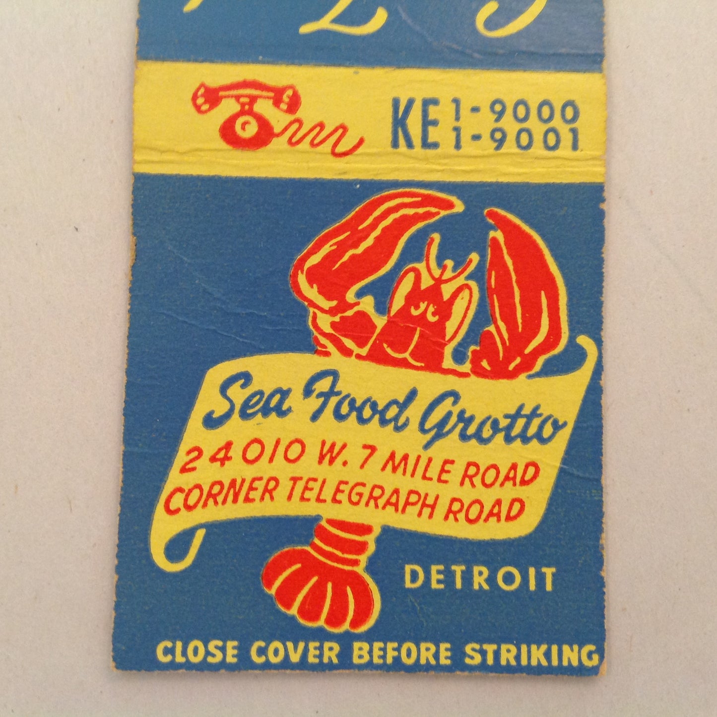 Vintage Matchbook Cover Sea Food Grotto Detroit's Exclusive Restaurant Telegraph Rd.
