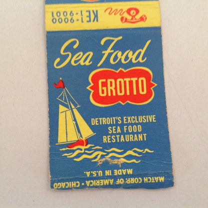 Vintage Matchbook Cover Sea Food Grotto Detroit's Exclusive Restaurant Telegraph Rd.