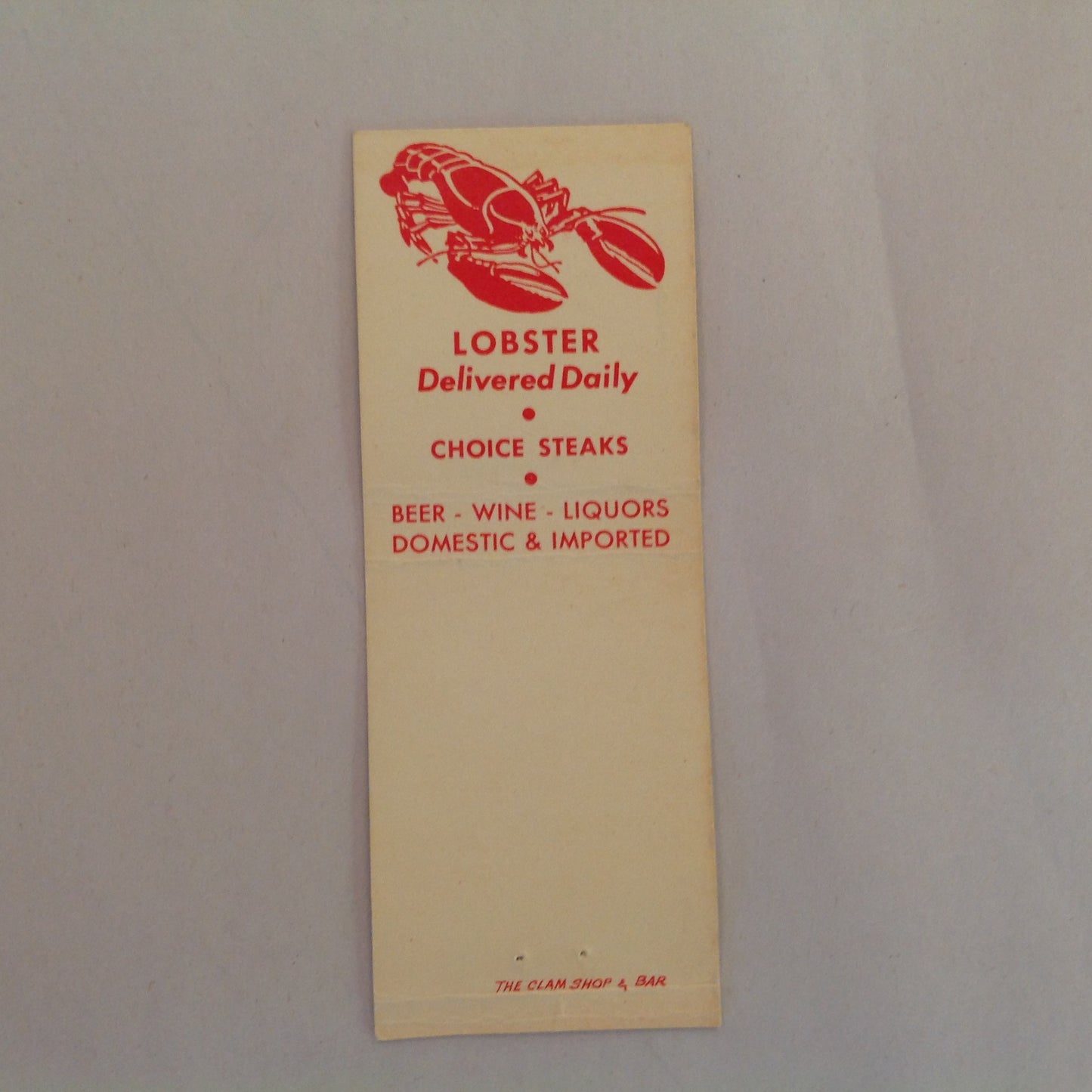 Vintage Matchbook Cover The Clam Shop and Bar Grand Blvd Detroit Michigan Sea Food