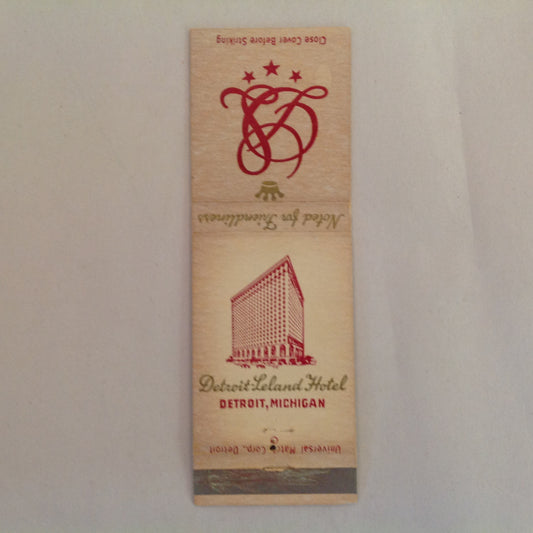 Vintage Matchbook Cover Detroit-Leland Hotel Noted for Friendliness Grenadier Room