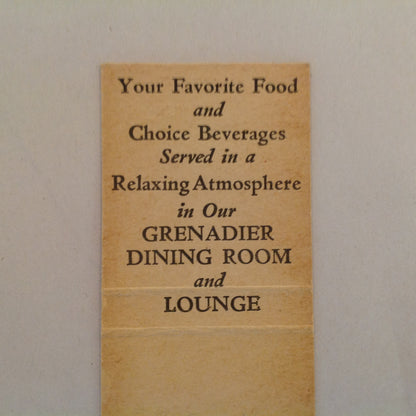 Vintage Matchbook Cover Detroit-Leland Hotel Noted for Friendliness Grenadier Room