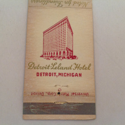 Vintage Matchbook Cover Detroit-Leland Hotel Noted for Friendliness Grenadier Room