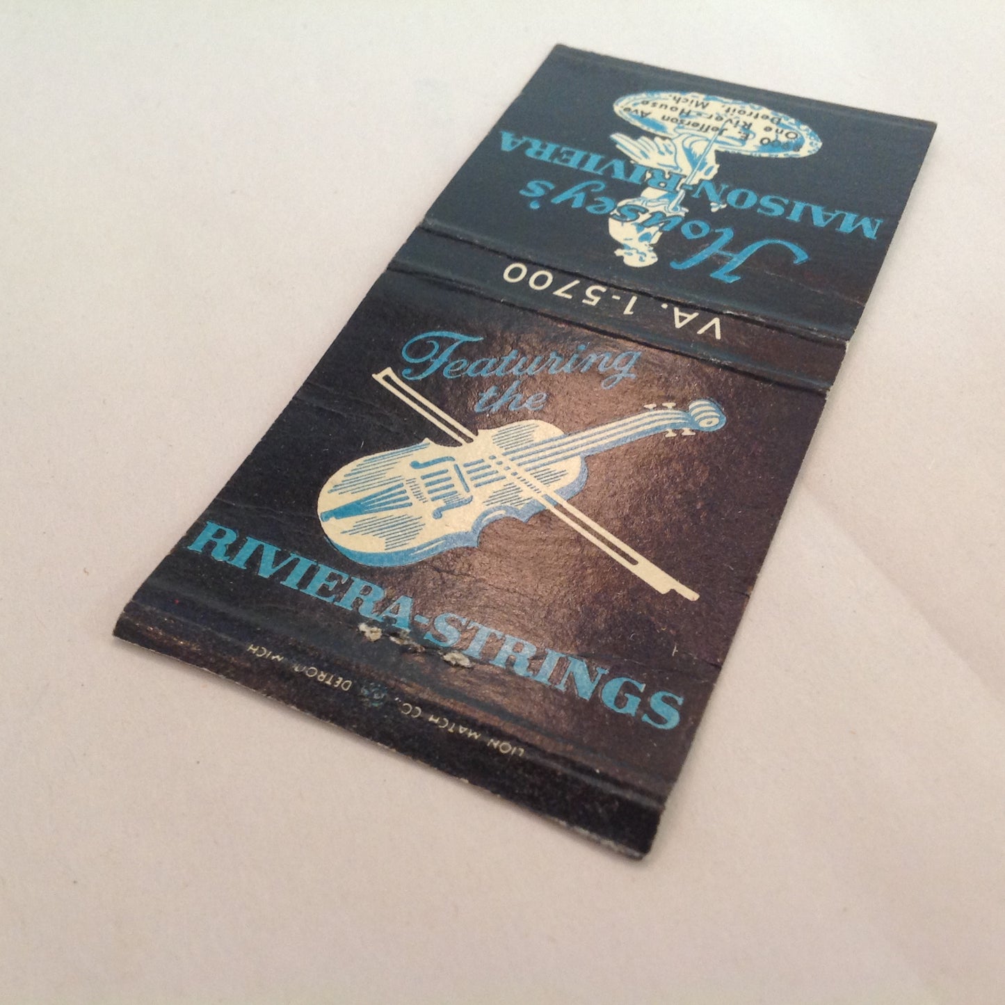 Vintage Matchbook Cover Housey's Maison-Riviera Featuring Riviera Strings Detroit MI