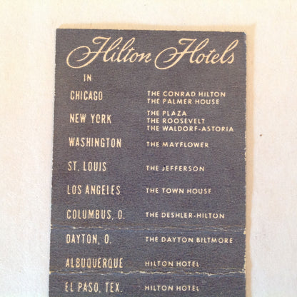 Vintage Matchbook Cover Hilton Hotels Across the Nation Spain Mexico Puerto Rico Locations