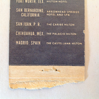 Vintage Matchbook Cover Hilton Hotels Across the Nation Spain Mexico Puerto Rico Locations