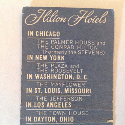 Vintage Matchbook Cover Hilton Hotels Across the Nation Spain Mexico Puerto Rico Locations Advertising