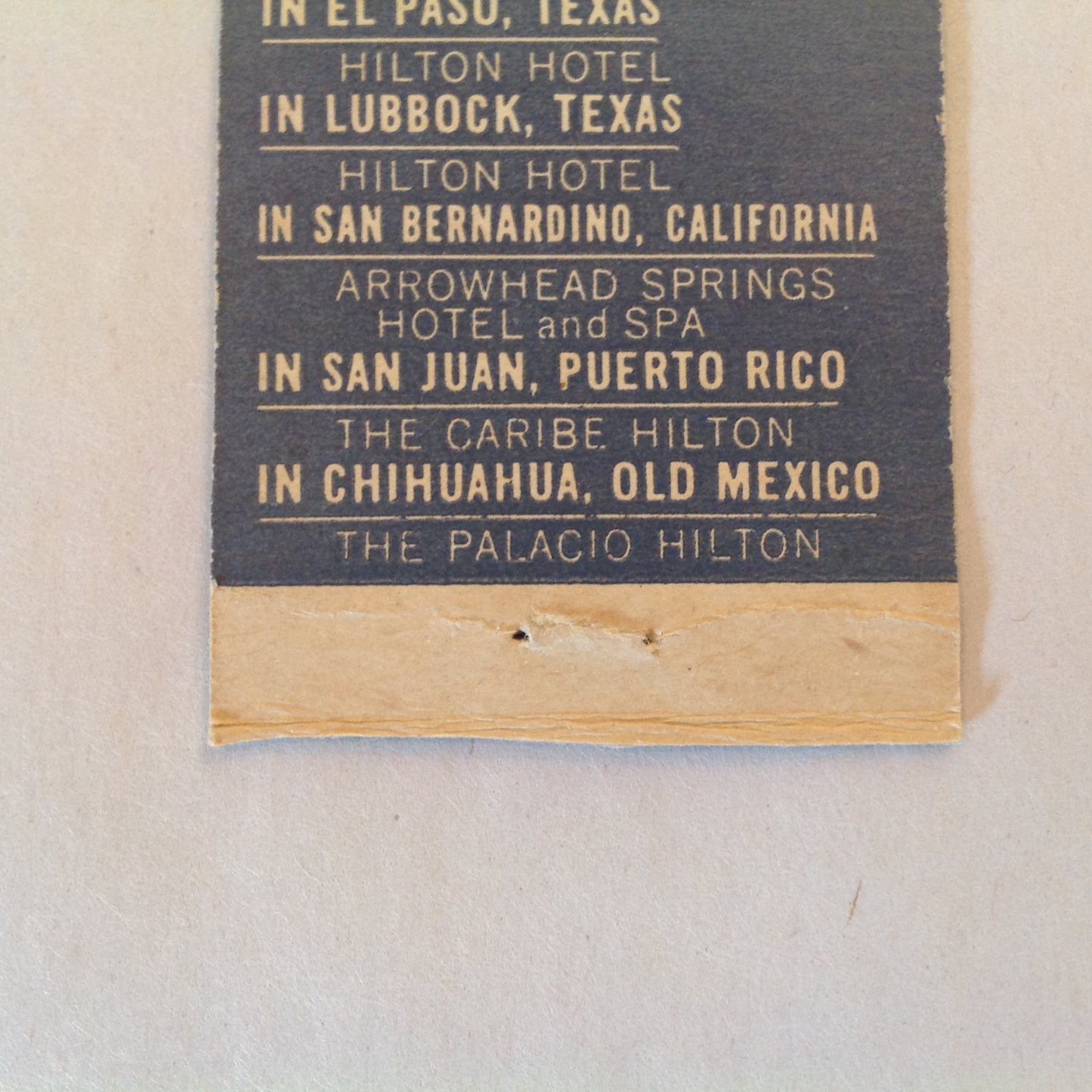 Vintage Matchbook Cover Hilton Hotels Across the Nation Spain Mexico Puerto Rico Locations Advertising