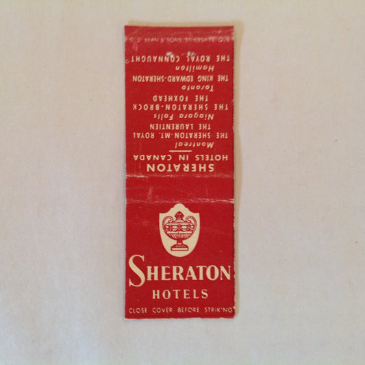 Vintage Matchbook Cover Sheraton Hotels Canada Original Logo Lamp Urn Locales