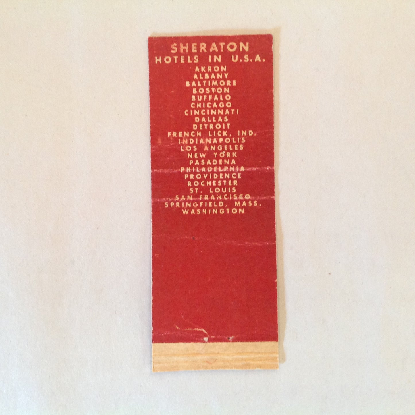 Vintage Matchbook Cover Sheraton Hotels Canada Original Logo Lamp Urn Locales