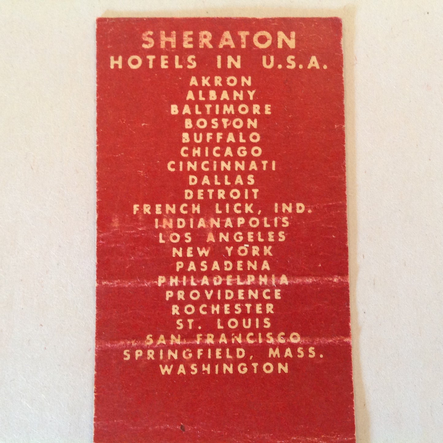 Vintage Matchbook Cover Sheraton Hotels Canada Original Logo Lamp Urn Locales