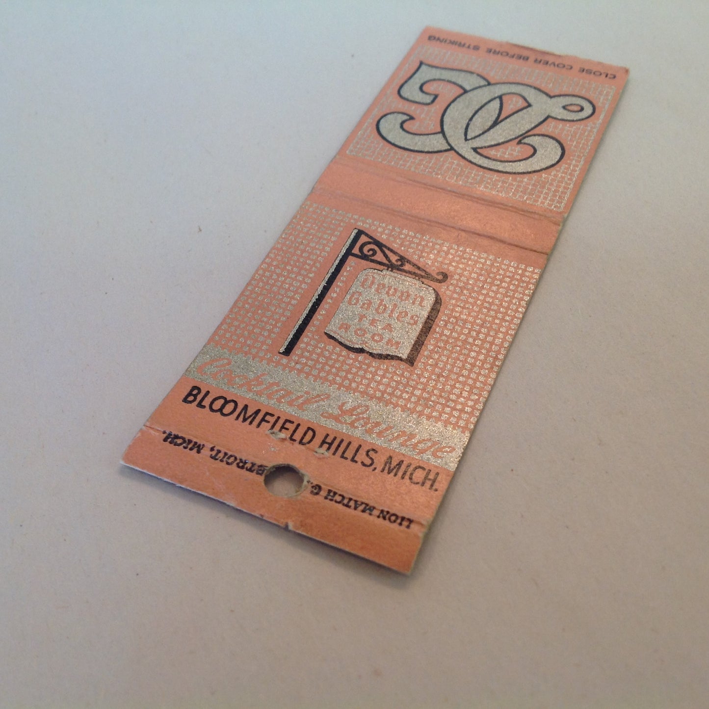 Vintage Matchbook Cover Devon Gables Tea Room Cocktail Lounge Bloomfield Hills MI