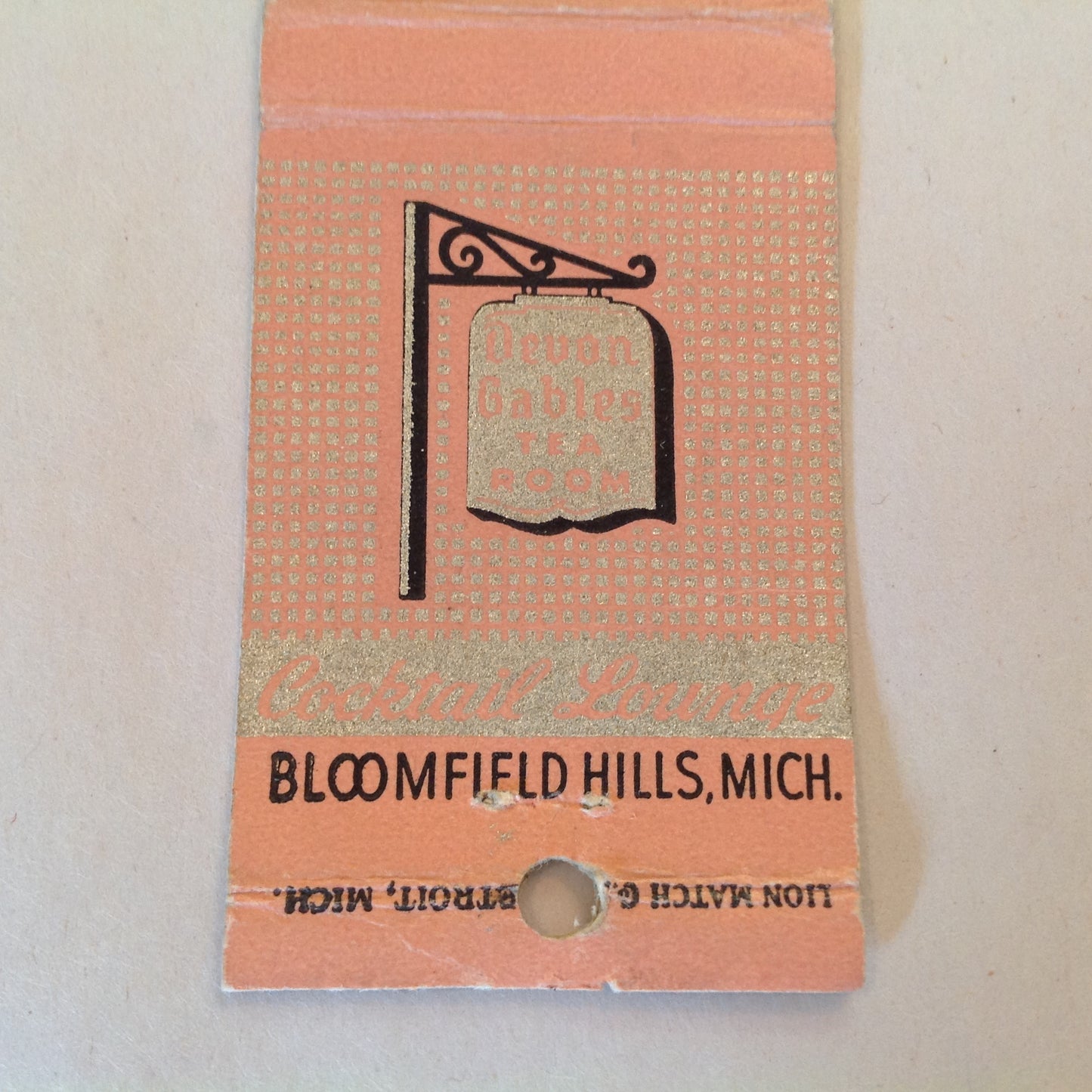 Vintage Matchbook Cover Devon Gables Tea Room Cocktail Lounge Bloomfield Hills MI