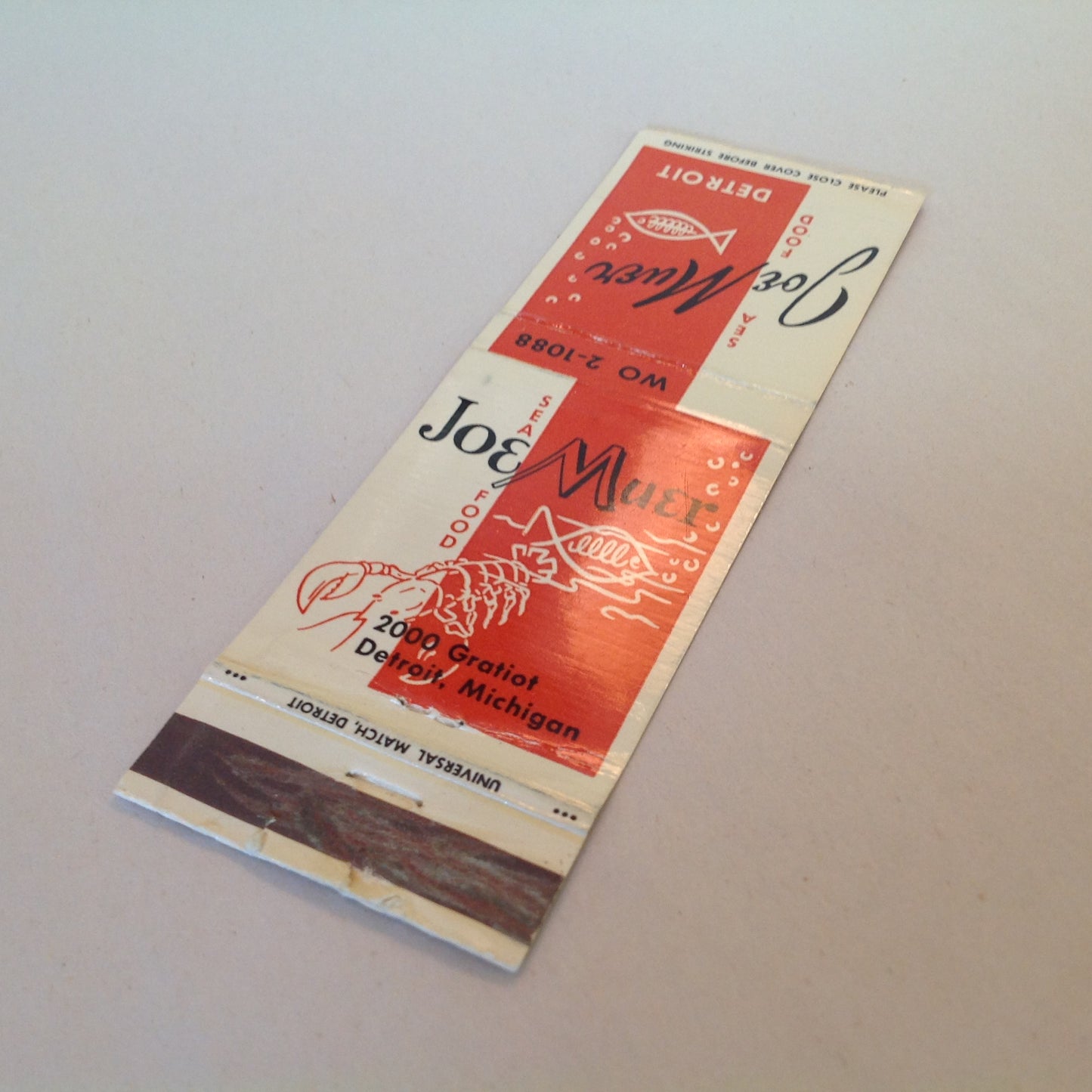 Vintage Matchbook Cover Joe Muer Sea Food Restaurant Gratiot Detroit Michigan