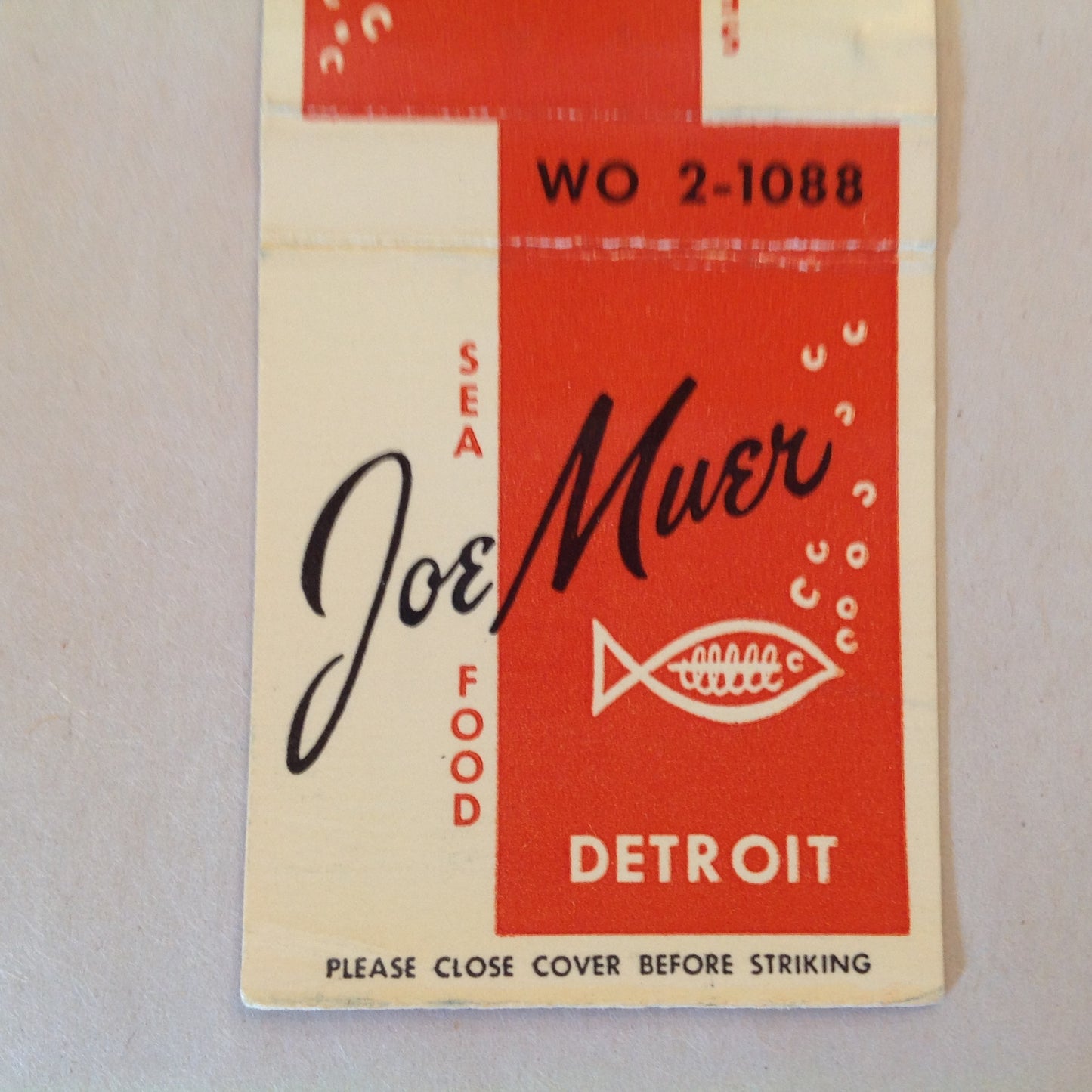 Vintage Matchbook Cover Joe Muer Sea Food Restaurant Gratiot Detroit Michigan