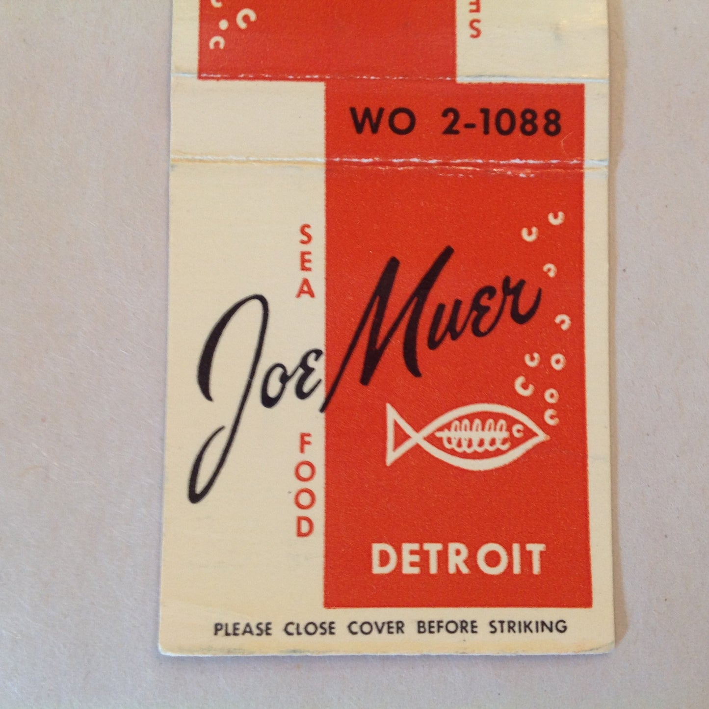 Vintage Matchbook Cover Joe Muer Sea Food Restaurant Gratiot Detroit Michigan