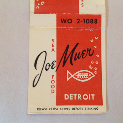 Vintage Matchbook Cover Joe Muer Sea Food Restaurant Gratiot Detroit Michigan
