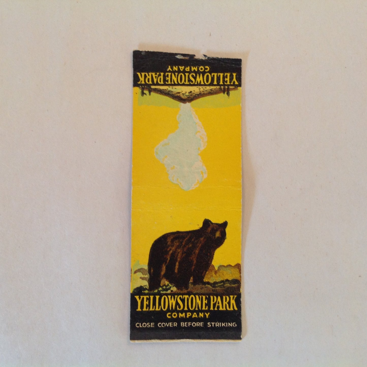 Vintage Matchbook Cover Yellowstone Park Company Bear Geyser Graphics Mid Century