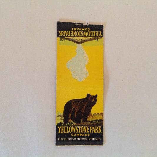 Vintage Matchbook Cover Yellowstone Park Company Bear Geyser Graphics Mid Century
