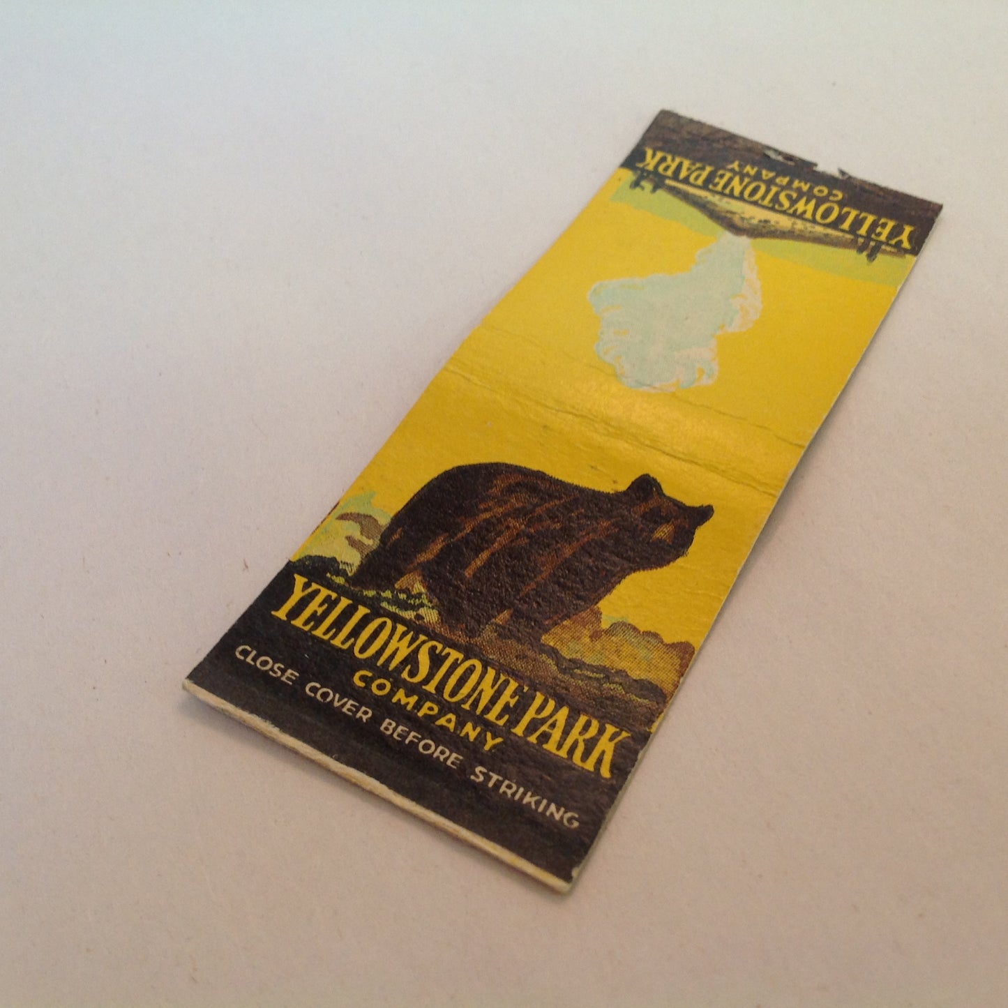 Vintage Matchbook Cover Yellowstone Park Company Bear Geyser Graphics Mid Century
