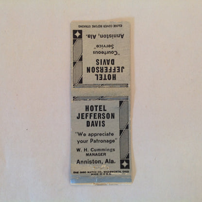 Vintage Matchbook Cover Hotel Jefferson Davis Anniston Alabama Modern Fireproof AL