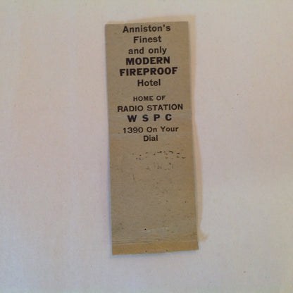 Vintage Matchbook Cover Hotel Jefferson Davis Anniston Alabama Modern Fireproof AL