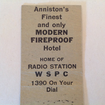 Vintage Matchbook Cover Hotel Jefferson Davis Anniston Alabama Modern Fireproof AL