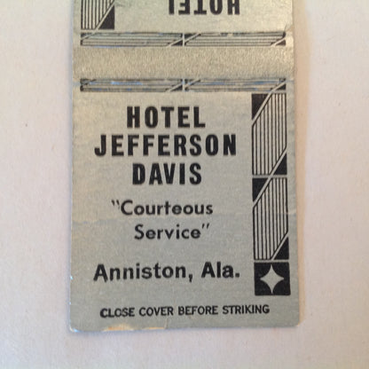 Vintage Matchbook Cover Hotel Jefferson Davis Anniston Alabama Modern Fireproof AL