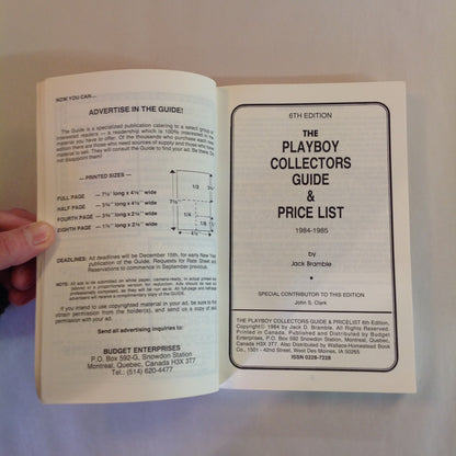 Vintage 1984 Trade Paperback The Playboy Collectors Guide & Price List Sixth Edition Jack Bramble
