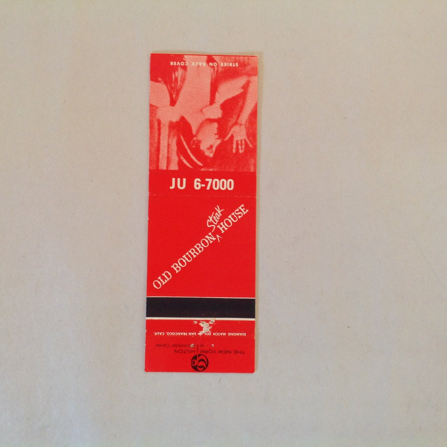 Vintage Matchbook Cover Old Bourbon Steak House Restaurant New York Hilton NYC