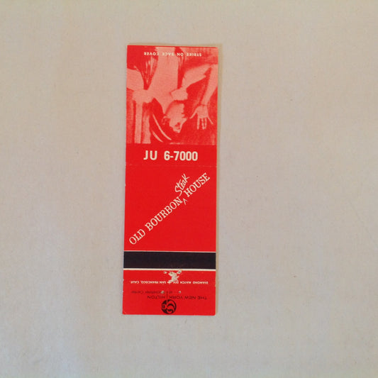 Vintage Matchbook Cover Old Bourbon Steak House Restaurant New York Hilton NYC