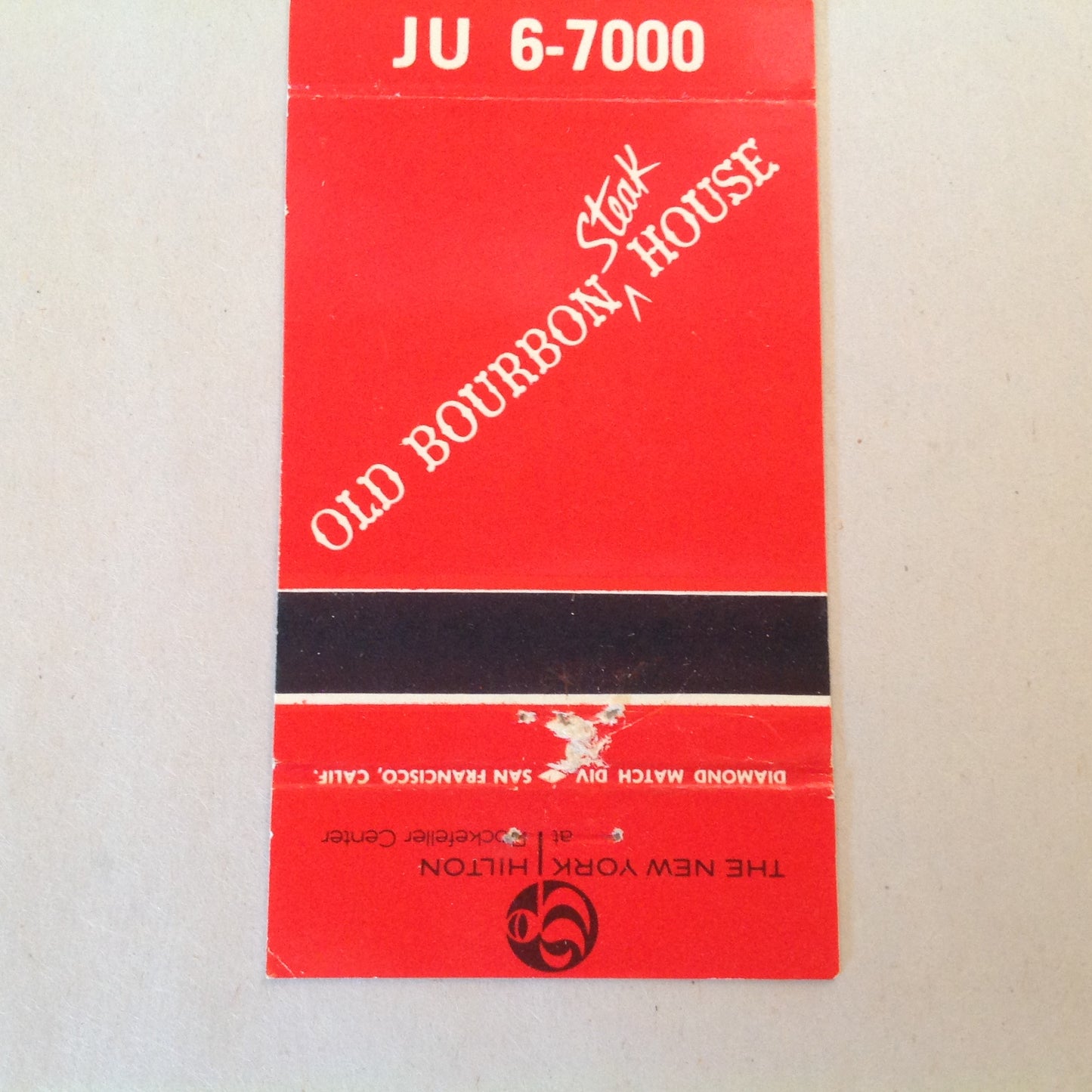 Vintage Matchbook Cover Old Bourbon Steak House Restaurant New York Hilton NYC