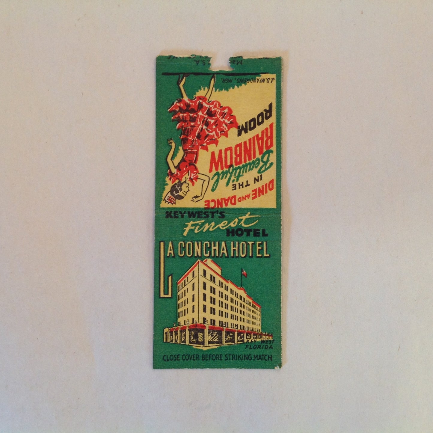 Vintage Matchbook Cover Dine and Dance Beautiful Rainbow Room Key West La Concha FL