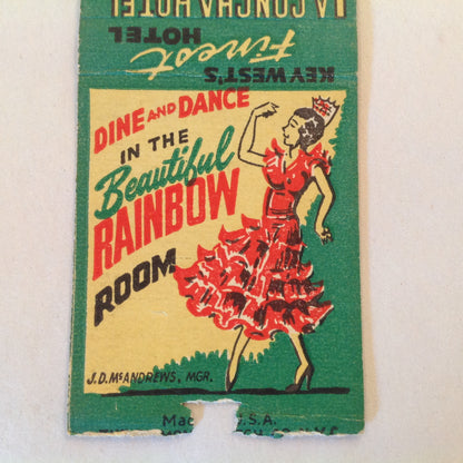 Vintage Matchbook Cover Dine and Dance Beautiful Rainbow Room Key West La Concha FL