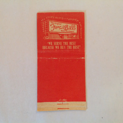 Vintage Matchbook Cover Dan and Bill's Original Famous Plank Steak House Miami Beach