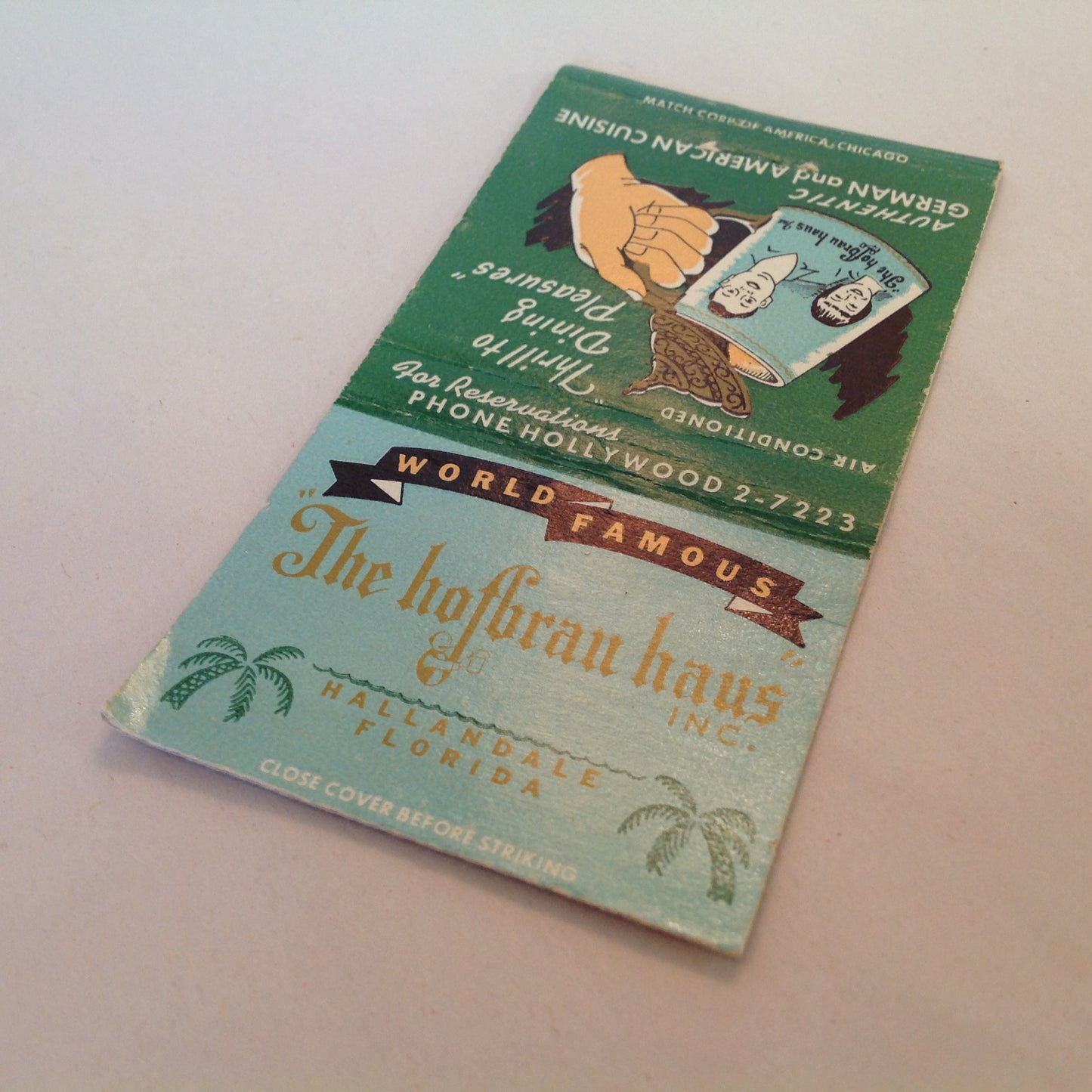 Vintage Matchbook Cover The Hofbrau Haus Inc Authentic German Cuisine Hallandale FL