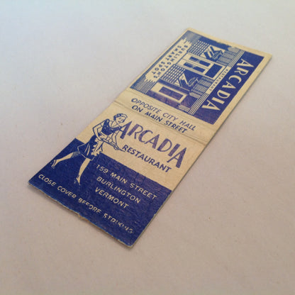 Vintage Matchbook Cover Arcadia Restaurant Main Street Burlington Vermont Smart Spot
