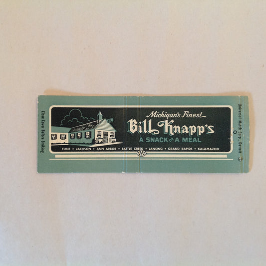 Vintage Matchbook Cover Michigan's Finest Bill Knapp's A Snack or A Meal MI Locales