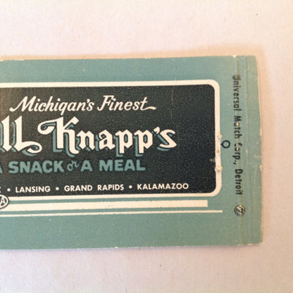 Vintage Matchbook Cover Michigan's Finest Bill Knapp's A Snack or A Meal MI Locales