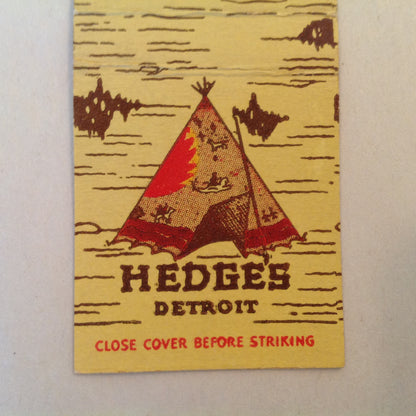 Vintage Matchbook Cover Hedge's Wigwam Detroit Ten Mile Woodward Excellent Food MI