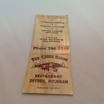Vintage Matchbook Cover The Chuck Wagon Restaurant Dryden Michigan Round Up Style MI